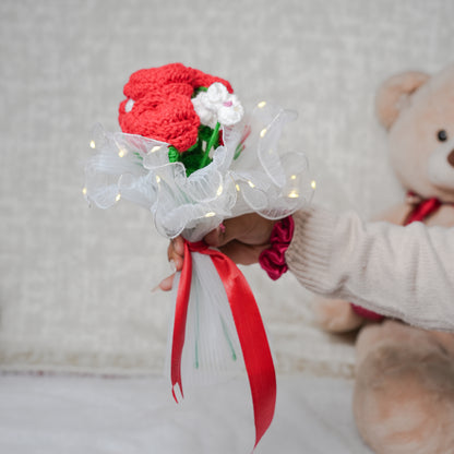 Radiant Red Rose Bloom – Handcrafted Crochet  with LED Glow | ArteCasa