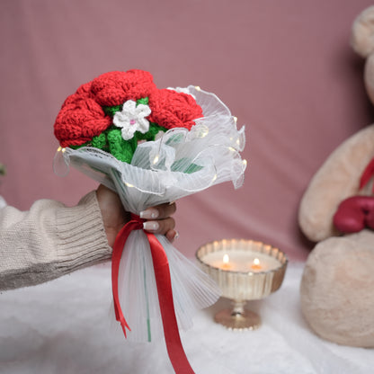 Radiant Red Rose Bloom – Handcrafted Crochet  with LED Glow | ArteCasa