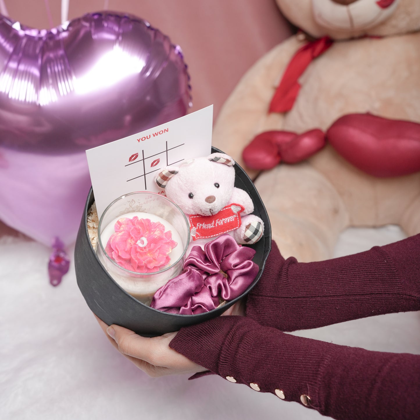 Forever Yours Gift Box | Valentine Gift Hamper with Candle & Teddy