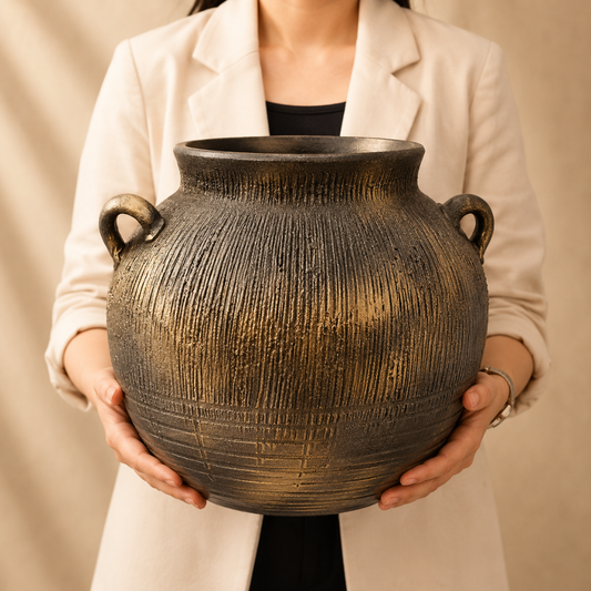 Noir Gold Heritage Matka Vase - https://artecasa.in/