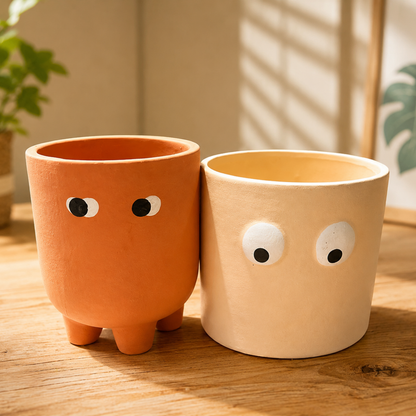 Grande Form Large Face Planter Set of 2 – Orange & White