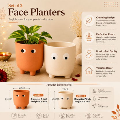 Grande Form Large Face Planter Set of 2 – Orange & White