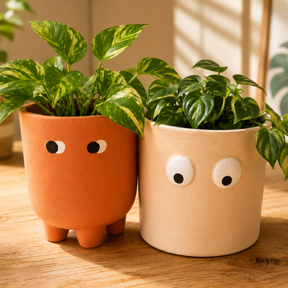 Grande Form Large Face Planter Set of 2 – Orange & White
