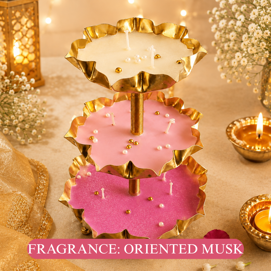 Triple Radiance 3-Tier Urli Candle | Pearl Detail Festive Candle