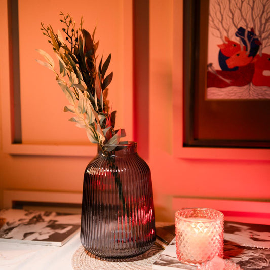 charcoal ribbed glass vase