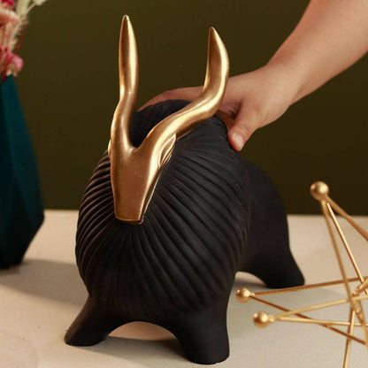 Horned Zen Yak sculpture-Black - https://artecasa.in/