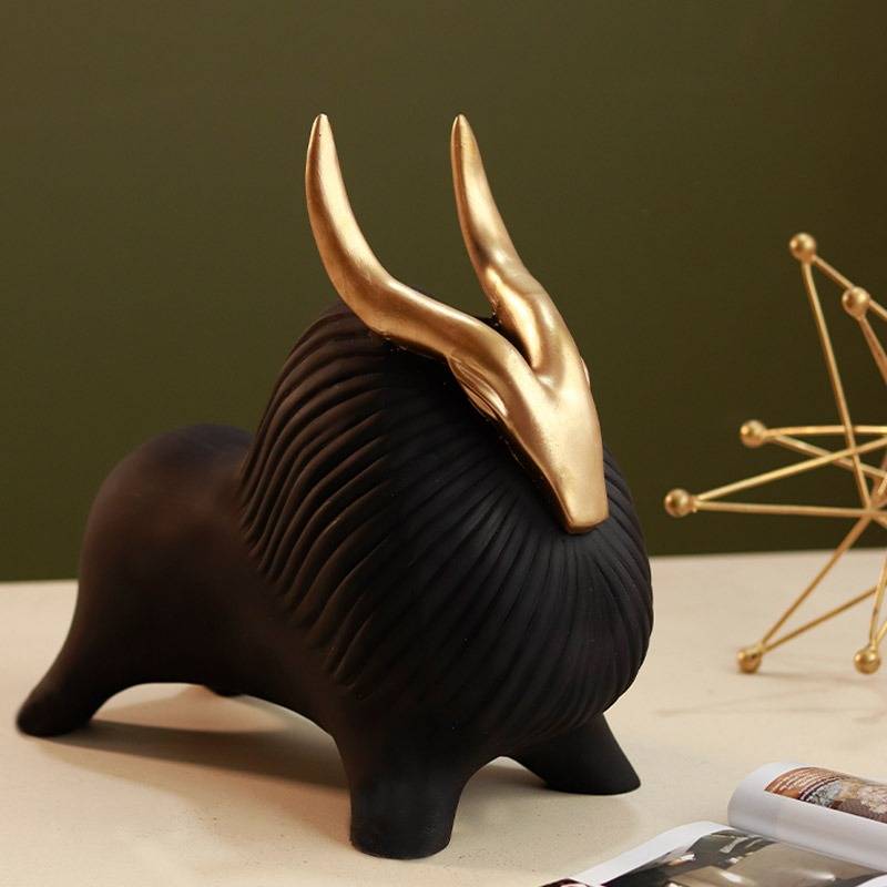 Horned Zen Yak sculpture-Black