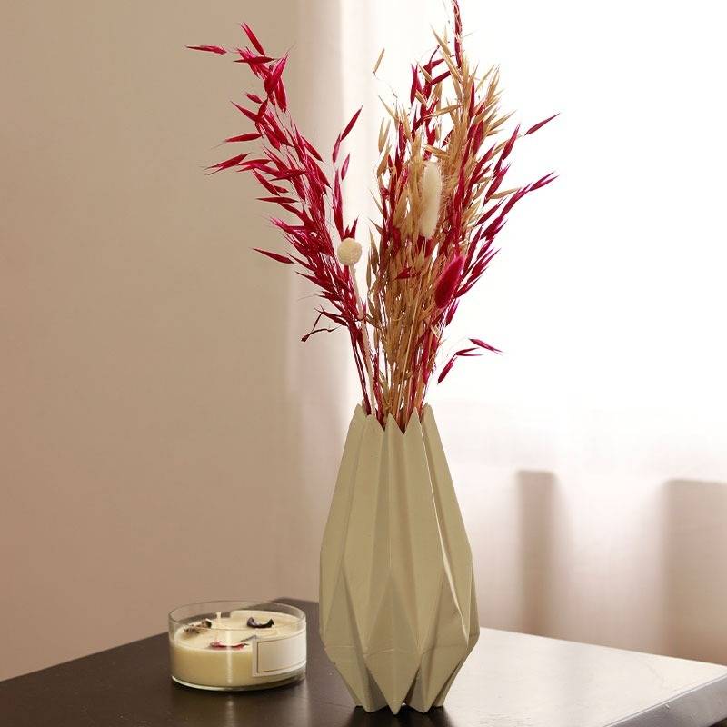 Geometrical zen vase white with cherry charm bunch - https://artecasa.in/