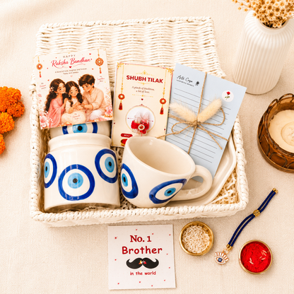 Blue Protection Rakhi Hamper | Evil Eye Rakhi Gift Basket for Brother & Bhabhi
