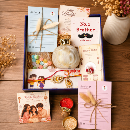 Artecasa Ivory Pomegranate Rakhi Gift Hamper for Bhai Bhabhi | Premium Raksha Bandhan Gift Box