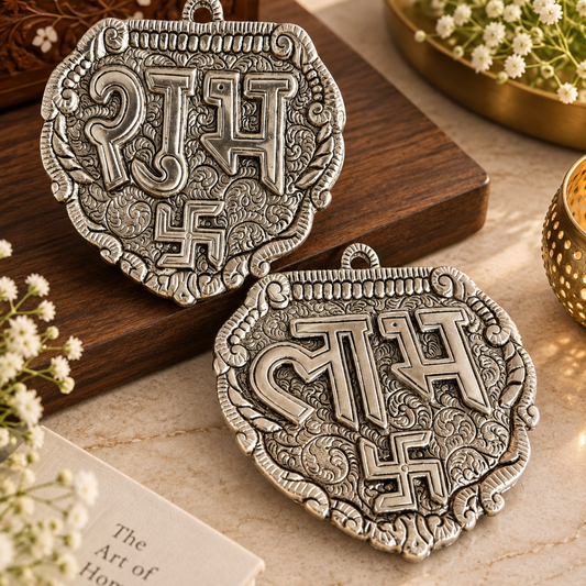 Silver Plated Palm Shape Shubh Labh | Diwali & Pooja Décor | Artecasa
