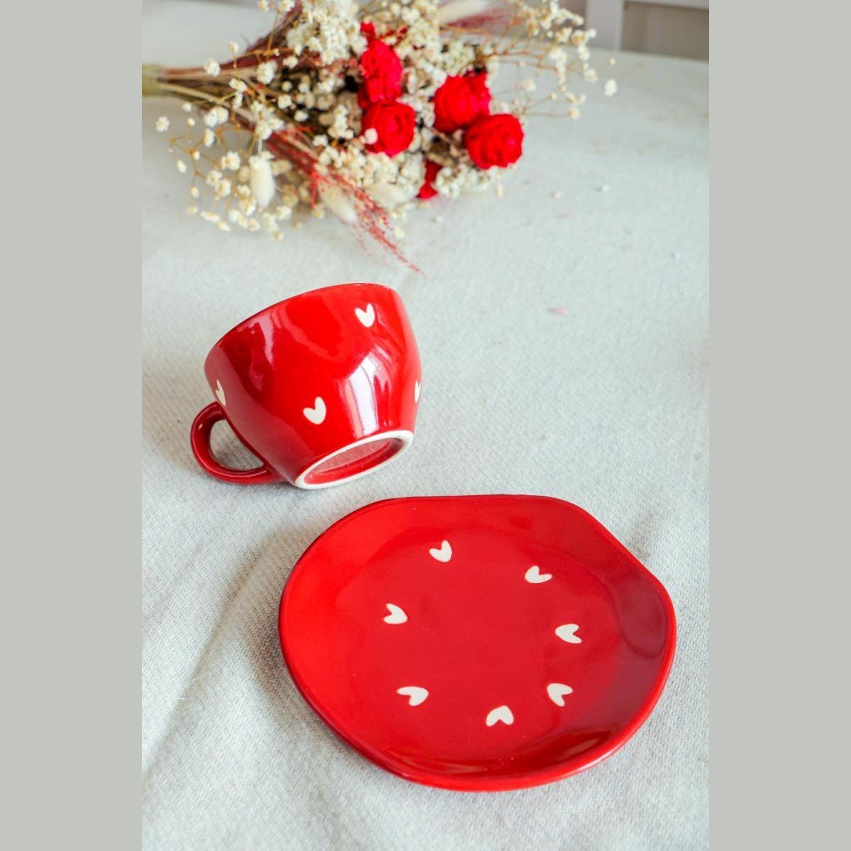 Love In Red Cup & Saucer