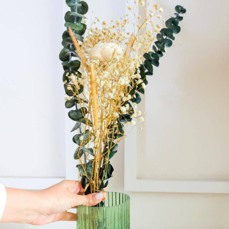 Green Glow Vase with Eucalyptus Bunch