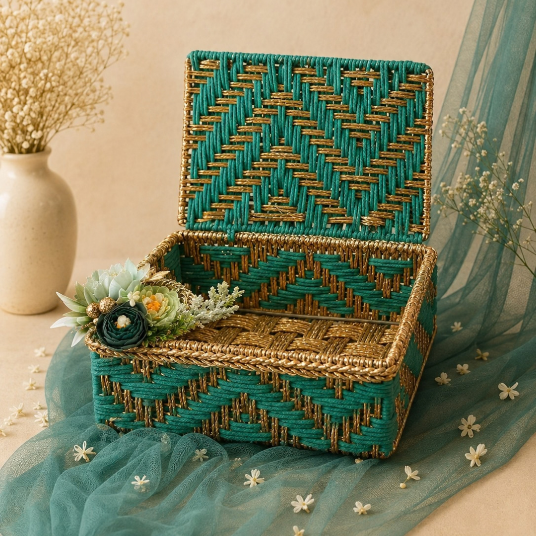 Teal & Gold Festive Gift Basket – Elegant Handcrafted Hamper