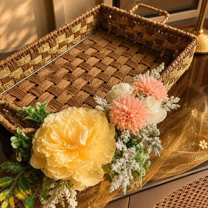 Handwoven Natural Storage Tray with Handles | Decorative Woven Serving Basket