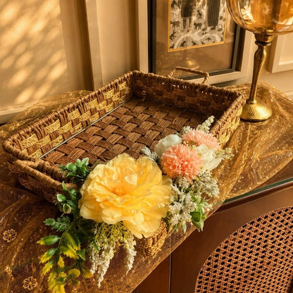 Handwoven Natural Storage Tray with Handles | Decorative Woven Serving Basket