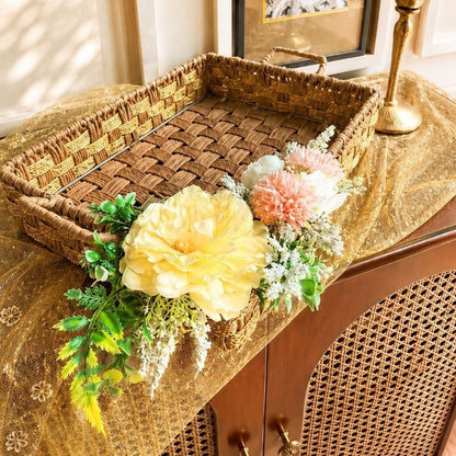 Handwoven Natural Storage Tray with Handles | Decorative Woven Serving Basket