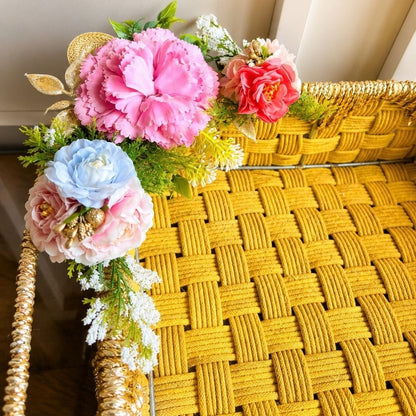 Mustard Yellow Handwoven Decorative Storage Tray with Handles