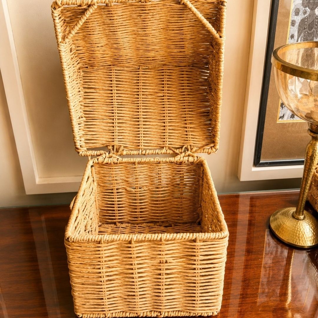 Handwoven Natural Wicker House-Shaped Storage Basket with Lid