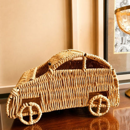 Handwoven Natural Storage Basket with Roll-Top Lid & Handles
