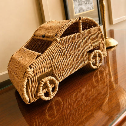 Handwoven Natural Storage Basket with Roll-Top Lid & Handles