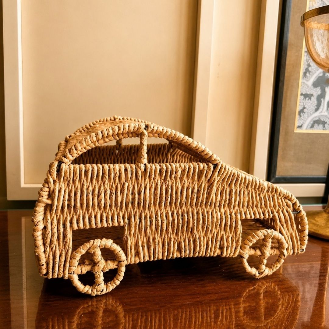 Handwoven Natural Storage Basket with Roll-Top Lid & Handles