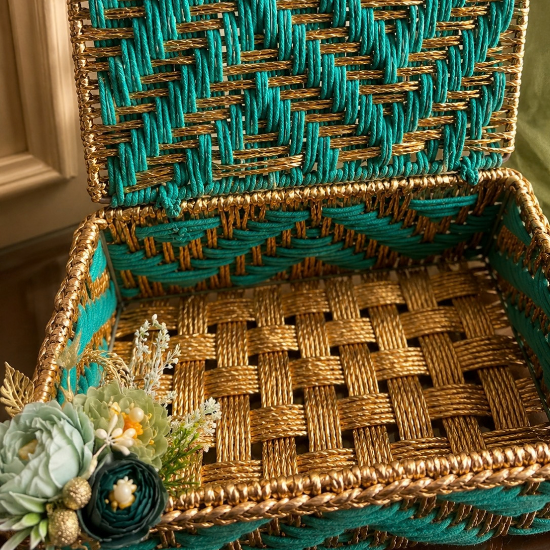 Teal & Gold Festive Gift Basket – Elegant Handcrafted Hamper