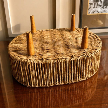 Handwoven Natural Decorative Basket with Wooden Legs