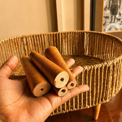 Handwoven Natural Decorative Basket with Wooden Legs