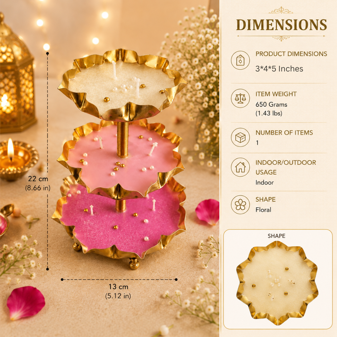 Triple Radiance 3-Tier Urli Candle | Pearl Detail Festive Candle