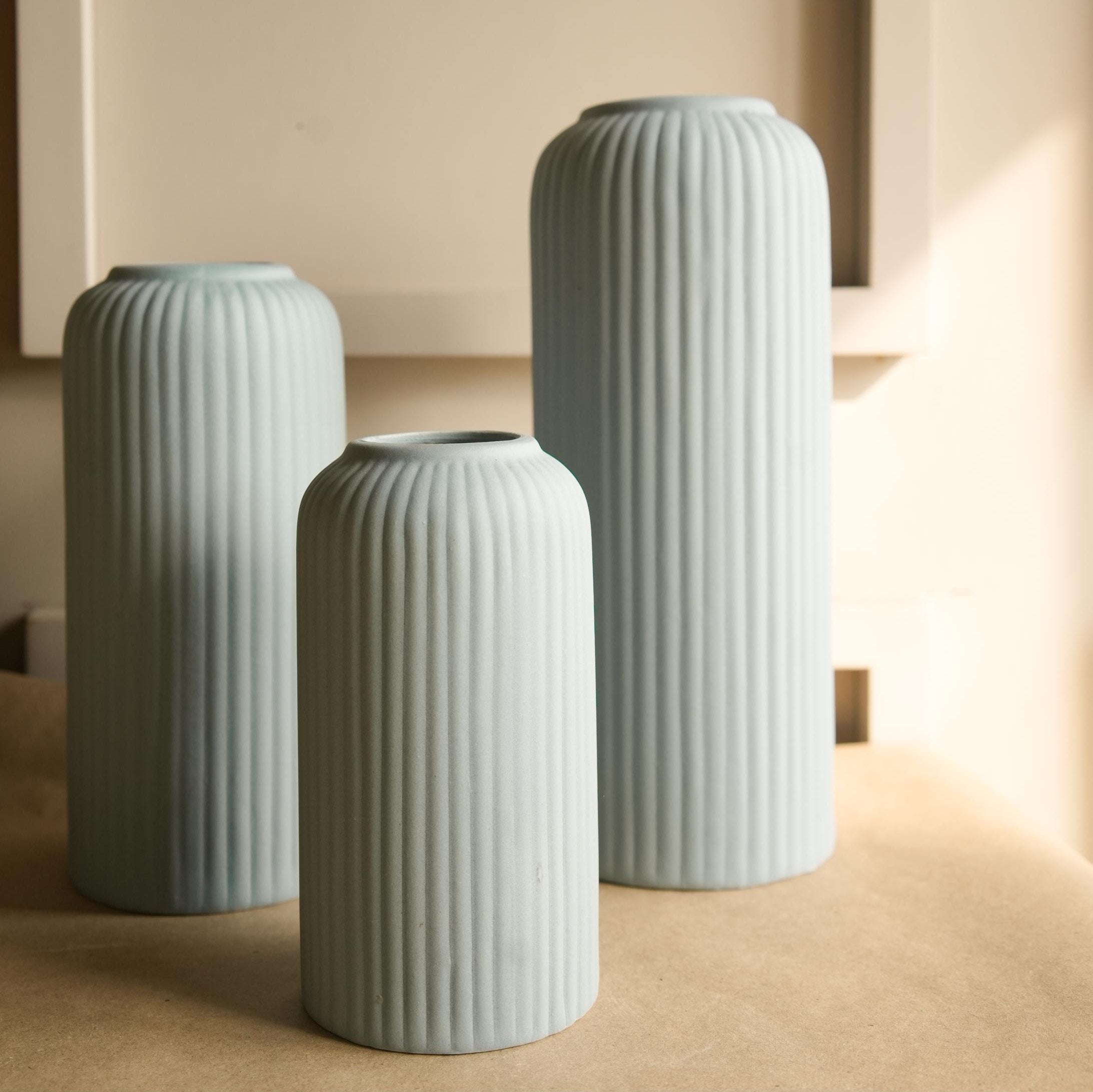 Modern Ribbed vase set of 3