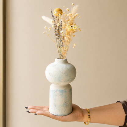 Coastal Bloom Blue & White Porcelain Vase with Dried Flowers | Home Décor