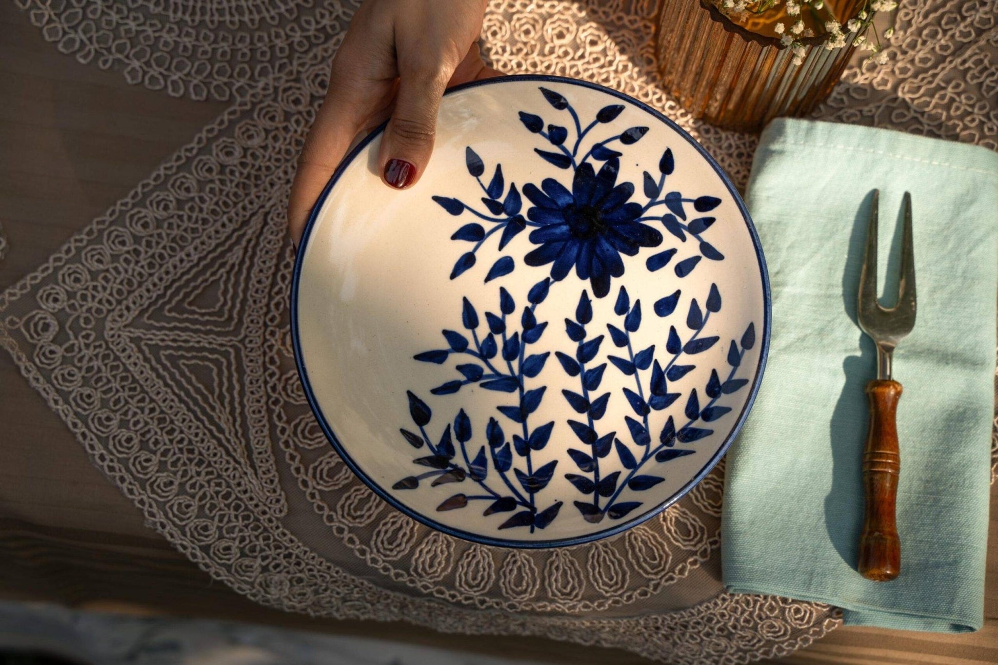 Blue Pottery quater plate set - https://artecasa.in/