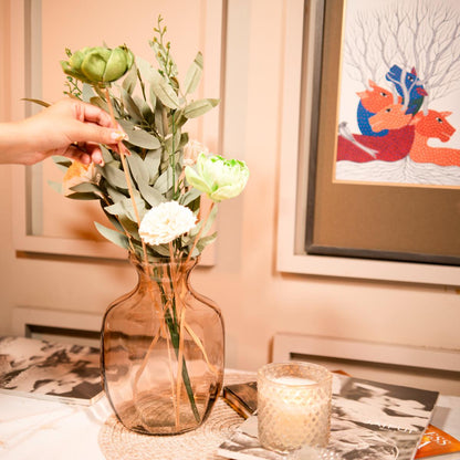 Gentle Glow Decorative Vase with Dried Flower Arrangement for Home Decor