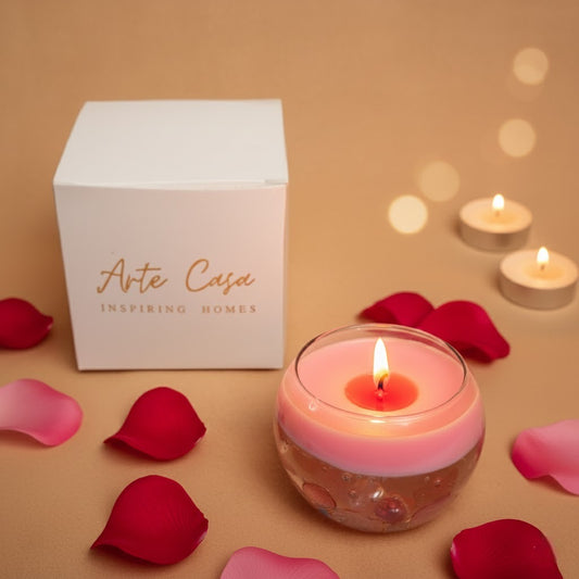 blush glow pink floral candle by artecasa
