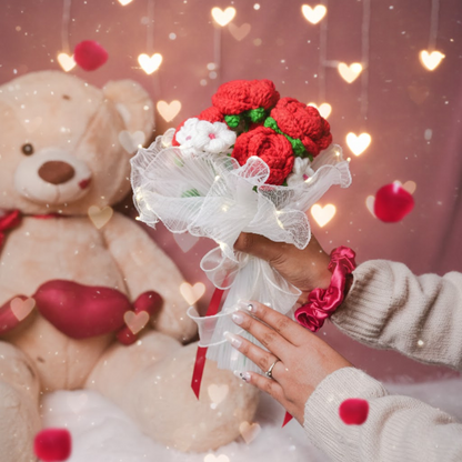 Radiant Red Rose Bloom – Handcrafted Crochet  with LED Glow | ArteCasa