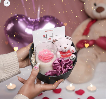 Forever Yours Gift Box | Valentine Gift Hamper with Candle & Teddy
