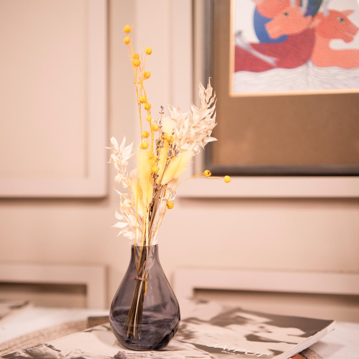 Indigo Elegance Vase with Natural Dried Flower Bunch Arrangement