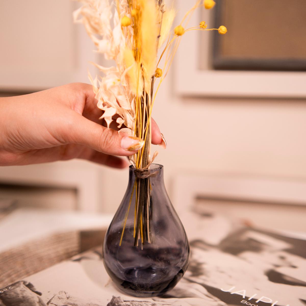 Indigo Elegance Vase with Dried Flowers for Table and Shelf Decor