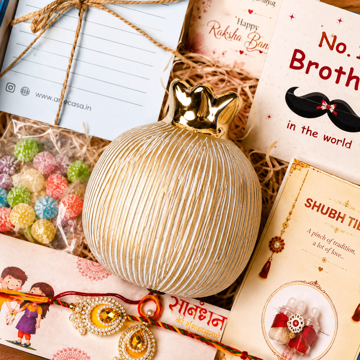 Artecasa Ivory Pomegranate Rakhi Gift Hamper for Bhai Bhabhi | Premium Raksha Bandhan Gift Box