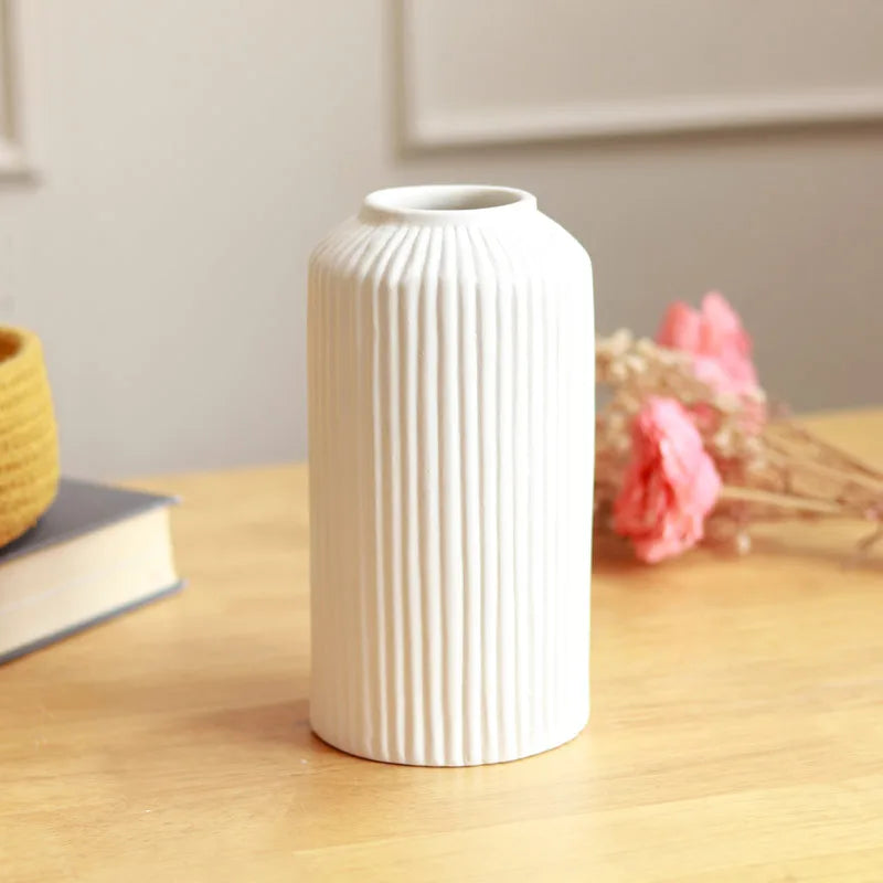 Matt Ribbed ceramic vase styled with dried flowers for modern home decor