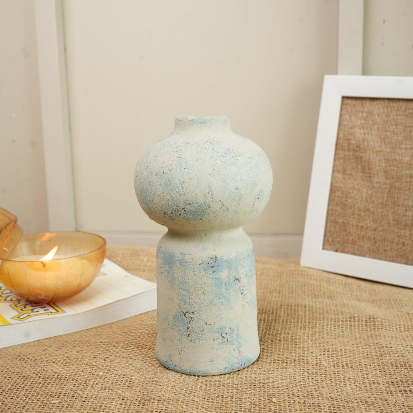 Coastal Bloom Blue & White Porcelain Vase with Dried Flowers | Home Décor
