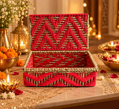 Red & Gold Handcrafted Diwali Gift Basket with Lid