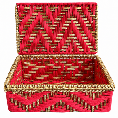 Red & Gold Handcrafted Diwali Gift Basket with Lid