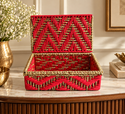 Red & Gold Handcrafted Diwali Gift Basket with Lid