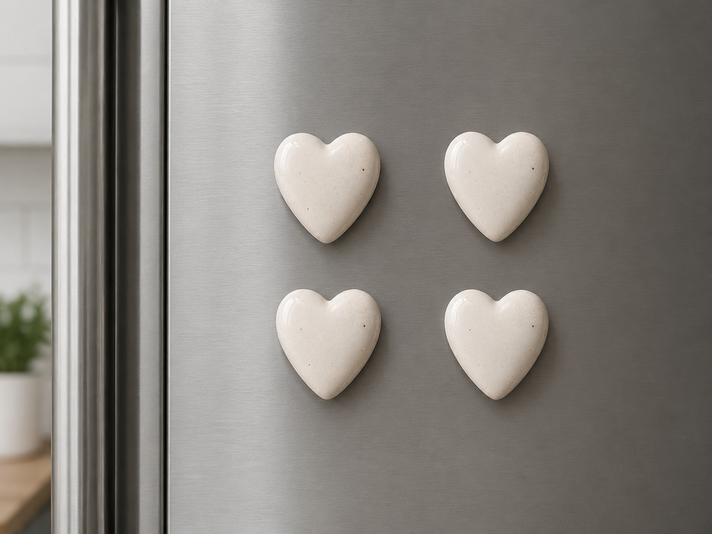 Heart White Ceramic Fridge Magnets (Set of 4) | Minimal Decorative Refrigerator Magnets | ArteCasa - https://artecasa.in/