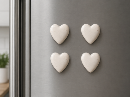 Heart White Ceramic Fridge Magnets (Set of 4) | Minimal Decorative Refrigerator Magnets | ArteCasa