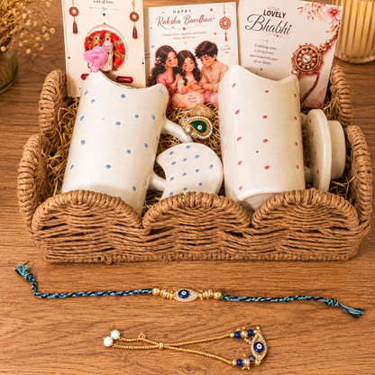 Perfect Jodi Rakhi Gift Hamper | Premium Bhai Bhabhi Rakhi Gift Set with Ceramic Tumbler