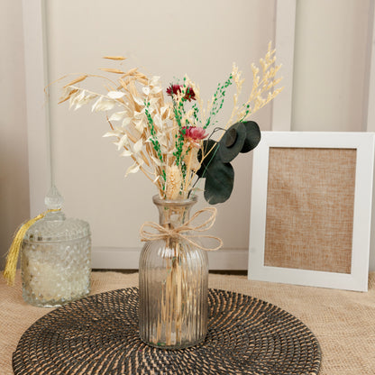 Crystal Bloom Clear Glass Vase with Dried Flowers | Modern Home Décor
