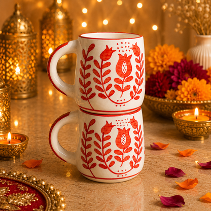 Ruby Heart Red Ceramic Mug Set of 2 – Festive Diwali Gift